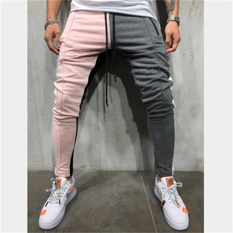 Men's Casual Pink & Grey Sport Jogger Pants