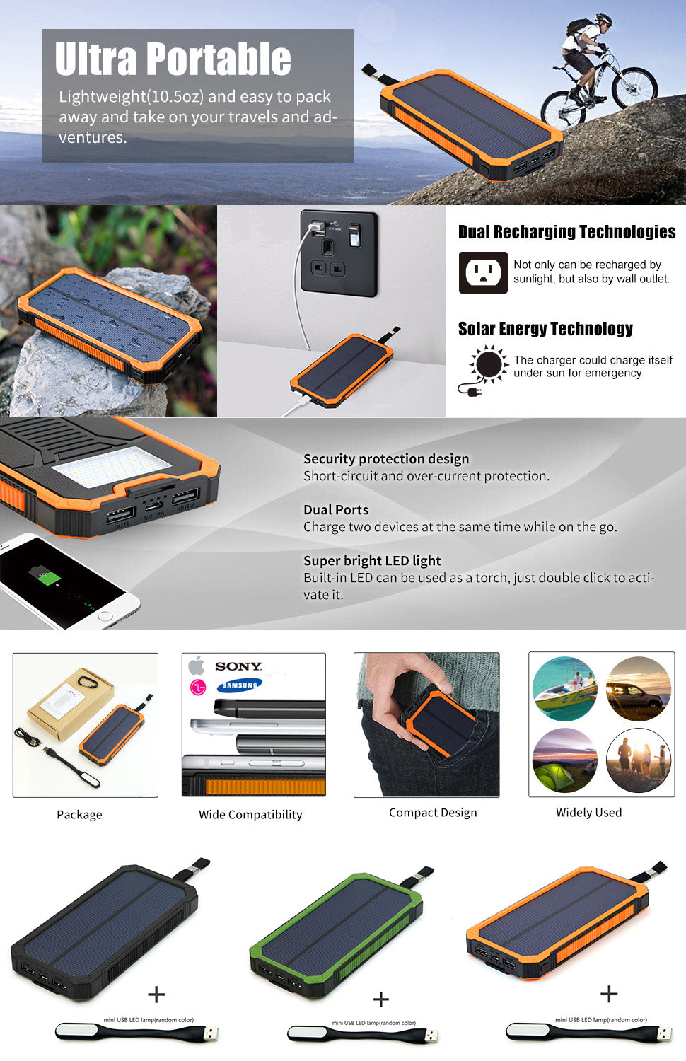 Portable Solar Battery Power Bank
