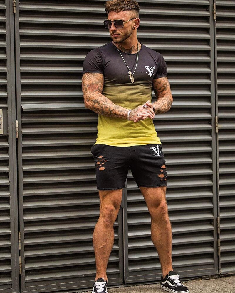 Men's Fashion Street Casual Yellow T-shirt