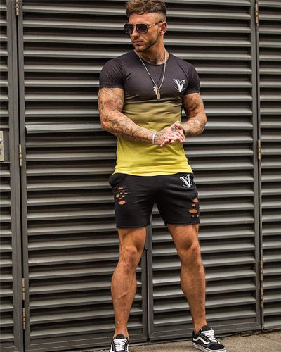 Men's Fashion Street Casual Yellow T-shirt