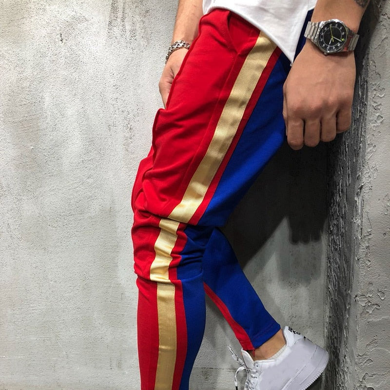 Men's Casual Streetwear Red & Blue Joggers pants