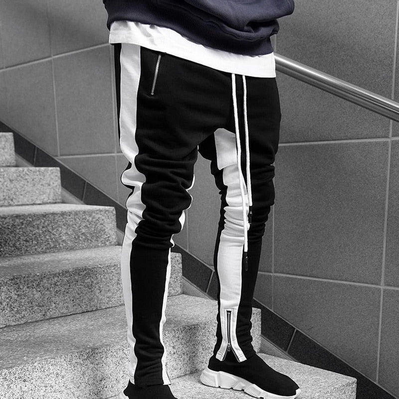 Men's Black & White Joggers Sweatpants