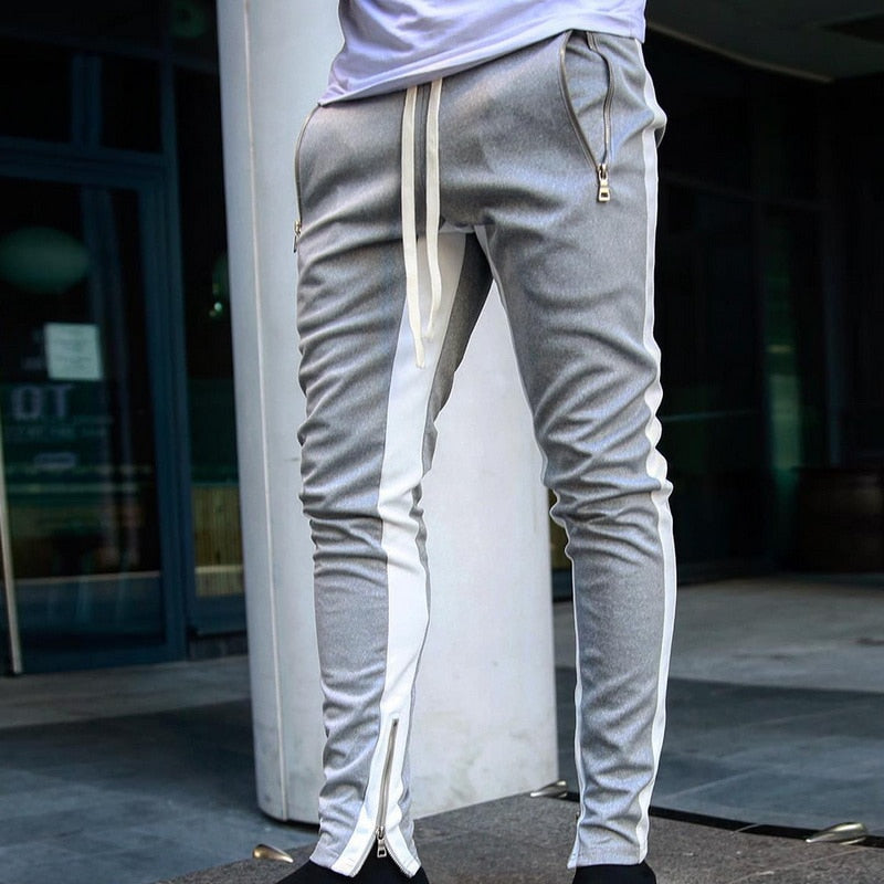 Men's Grey & White Joggers Sweatpants