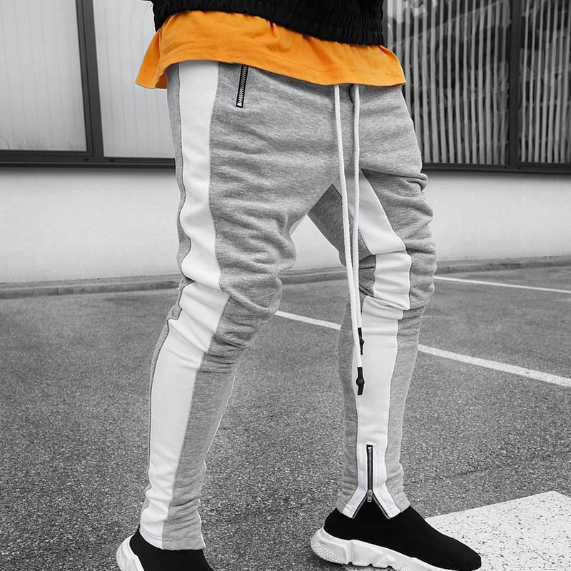 Men's Grey & White Joggers Sweatpants