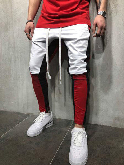 Men's Casual White & Red Jogger Pants