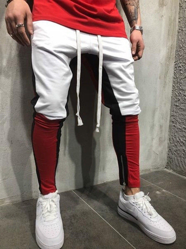 Men's Casual White & Red Jogger Pants