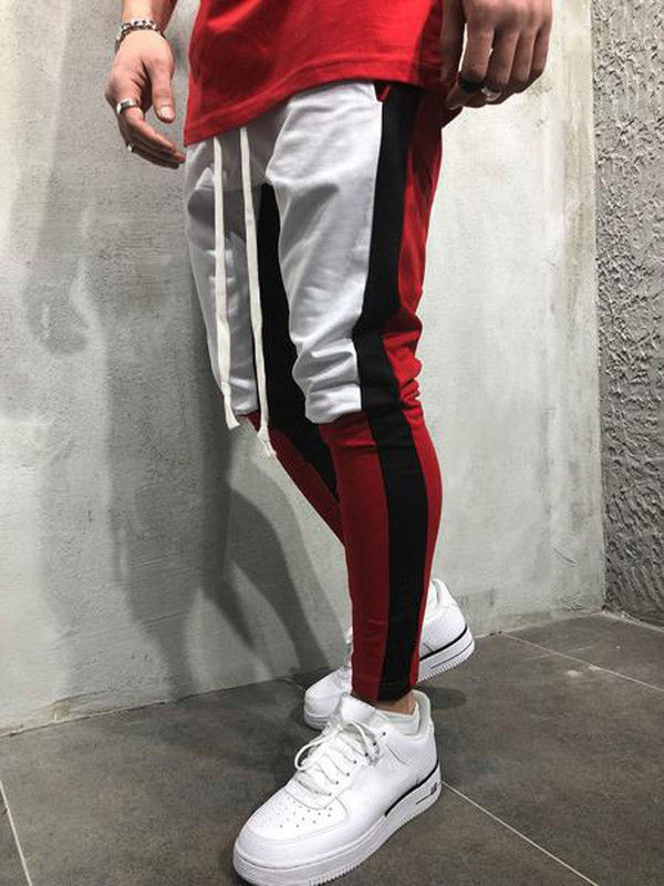 Men's Casual White & Red Jogger Pants