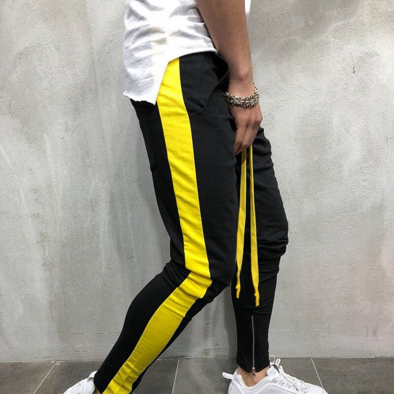 Men's Fitness Black & Yellow Joggers Sweatpants