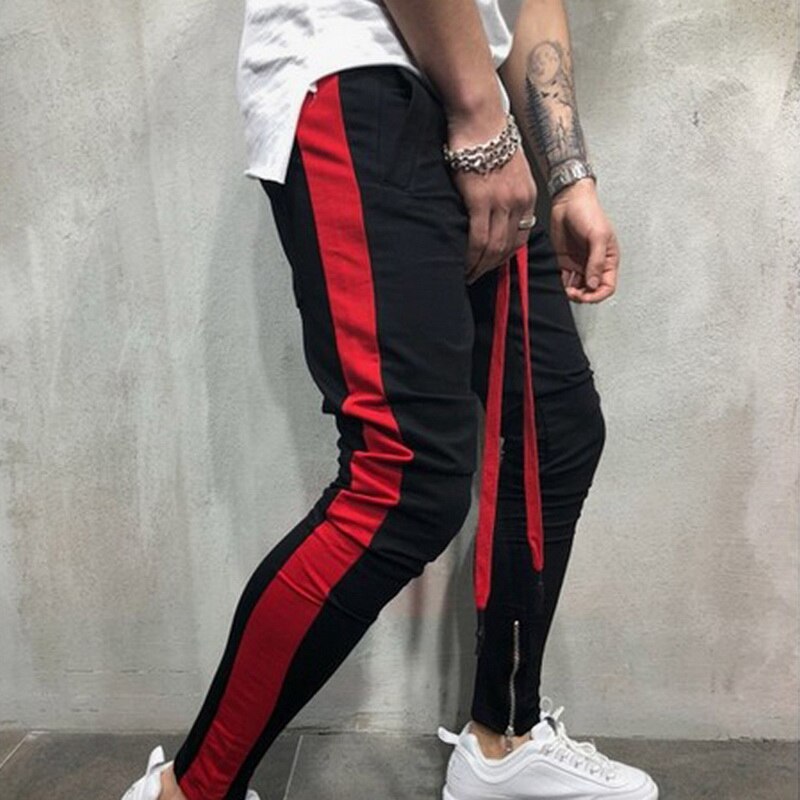 Men's Fitness Black & Red Joggers Sweatpants