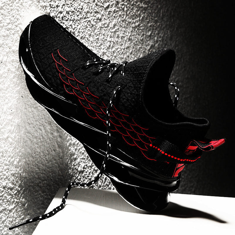 Breathable Black & Red Running Sneakers