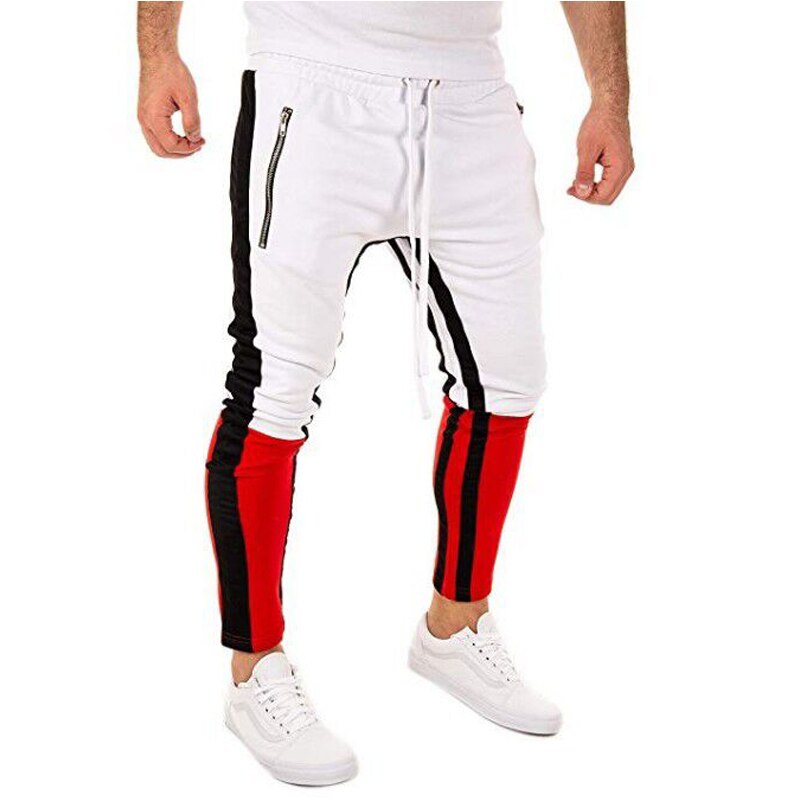 Men's Fashion White & Red Casual Running Jogger Pants