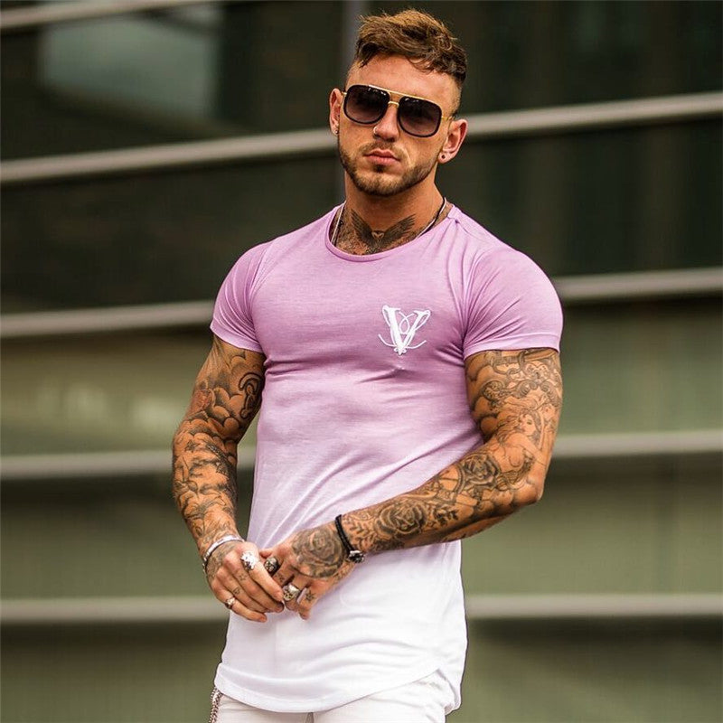 Men's Fashion Street Casual Pink & White T-shirt